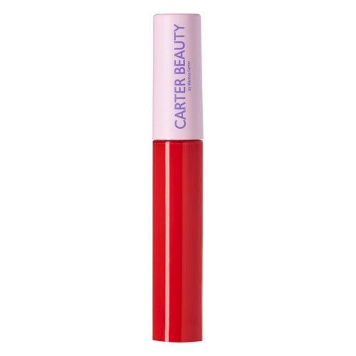 En röd läppstift med ett rosa och lila lock, märkt 'Carter Beauty'.