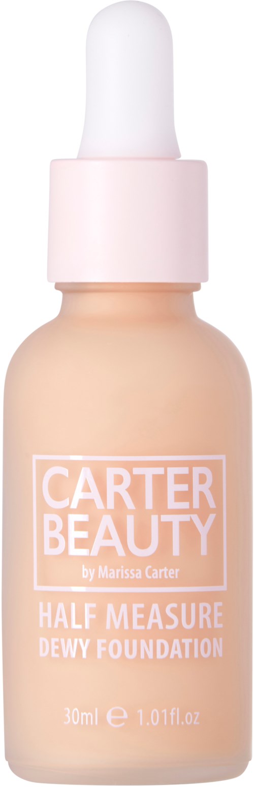 Carter Beauty foundationflaska med pipett, märkt 'Half Measure Dewy Foundation', 30 ml.