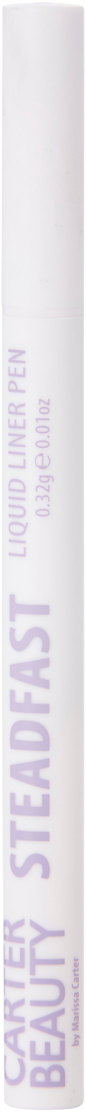 Valkoinen kynä, jossa on pinkki ja violetti teksti, jossa lukee 'STEADFAST', 'LIP LINER' ja 'BEAUTY'.