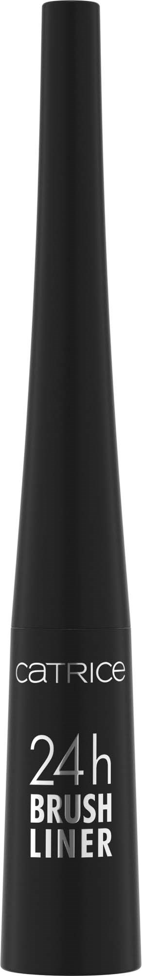 En svart, blyantformet beholder med hvit tekst: 'Catrice 24h Brush Liner' for sminke.