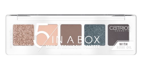 This is a mini eyeshadow palette with five different colored shades and rose oil. It is from Catrice.