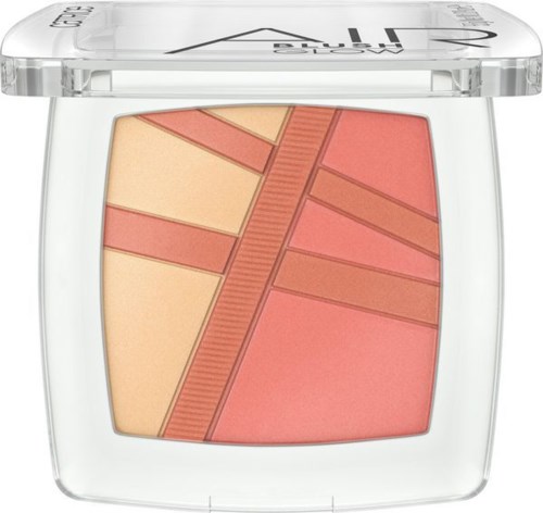 En rouge-essence med geometriska sektioner i persika, rosa och röda nyanser. Klar plastlåda och genomskinligt lock.