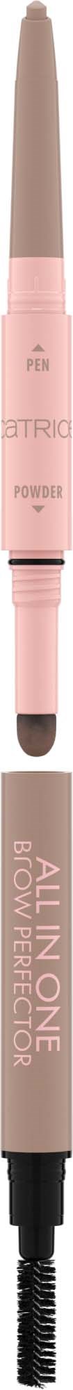 Ein doppelseitiger Augenbrauenstift mit Spooli und rosa Körper, mit Text "ALL IN ONE BROW PENCIL."