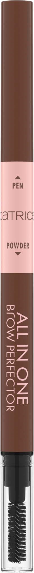 Braune Augenbrauenstift mit rosa Label und Bürstchen am Ende.