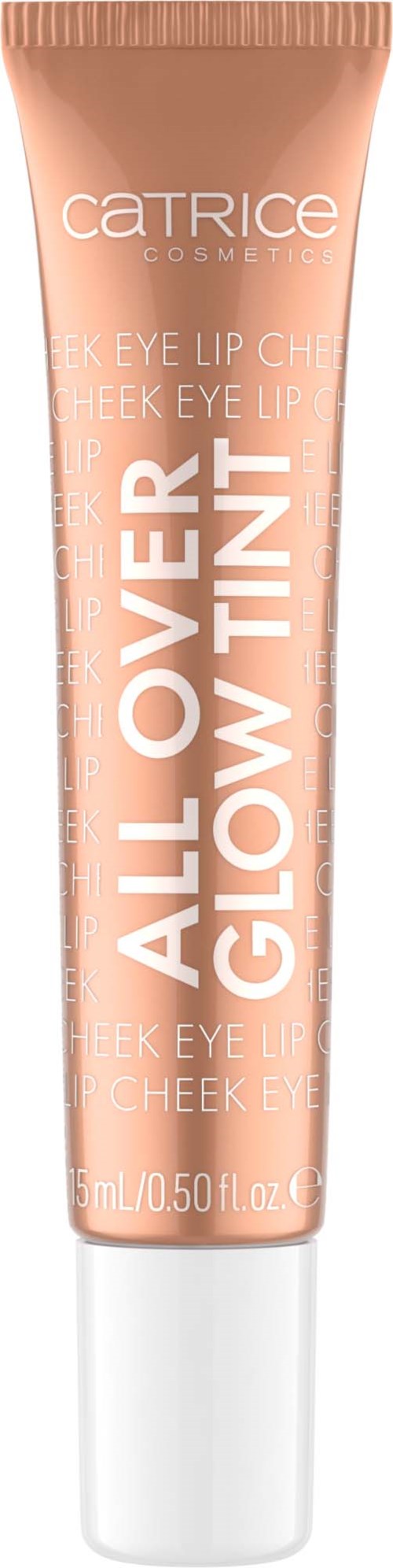 En rosa tub med Catrice kosmetika All Over Glow Tint för läppar, kinder och ögon.