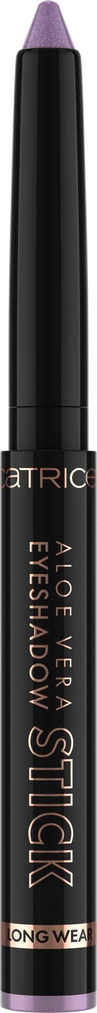 A black pencil-shaped makeup product with purple tip for eyebrows, labeled 'Sticken' and 'Aloe Vera Eyeshadow'.