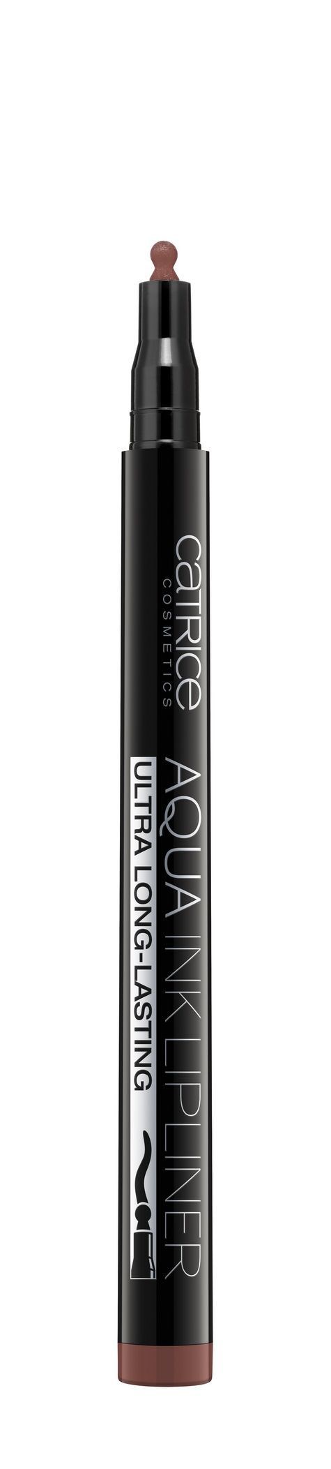 En svart makeuppenna med en brun spets, märkt 'Aqua Matic' och 'Ultra Long Lasting'.