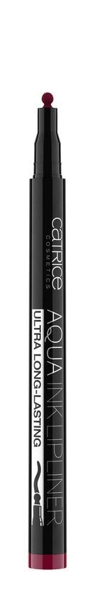 En svart øyenstift med rosa spiss og sølvskrift, merket 'Catrice Aqua Luxury Longlasting' og 'Ultra Long Lasting.'