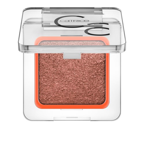 Ein kleiner Behälter mit roségoldener schimmernder Make-up oder Lidschatten mit durchsichtigemdeckel.