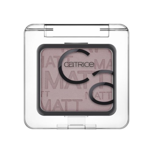A square blush compact with a transparent lid, pink powder inside, and black curved design on the surface.