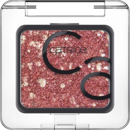 En make-uprouge i en tydlig dosa, rosa med glitter, märkt 'Catrice'.