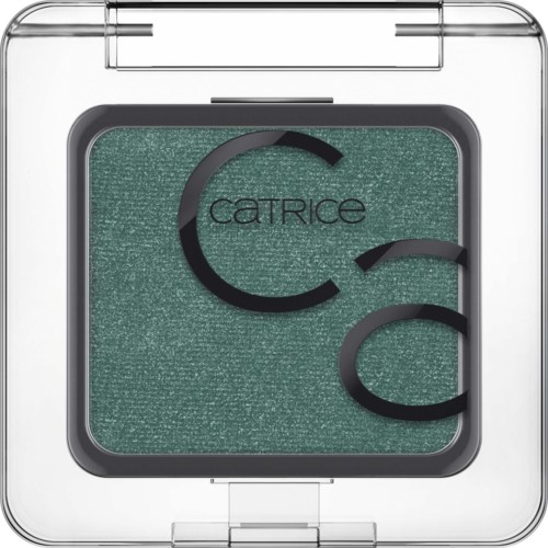 Groene oogschaduw in doorzichtige kunststofhuls met de merknaam 'Catrice'.