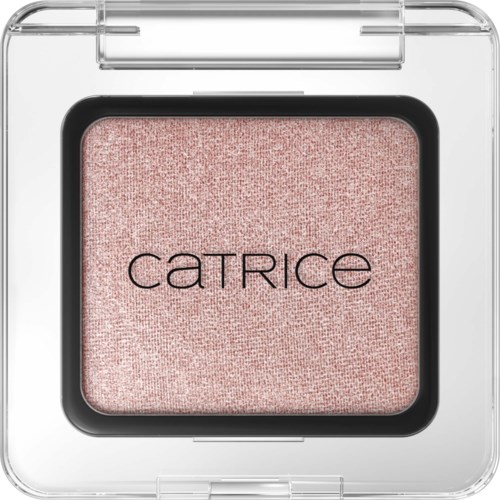 Een roze oogschaduw in een doorzichtige plastic compact met de merknaam CATRICE.
