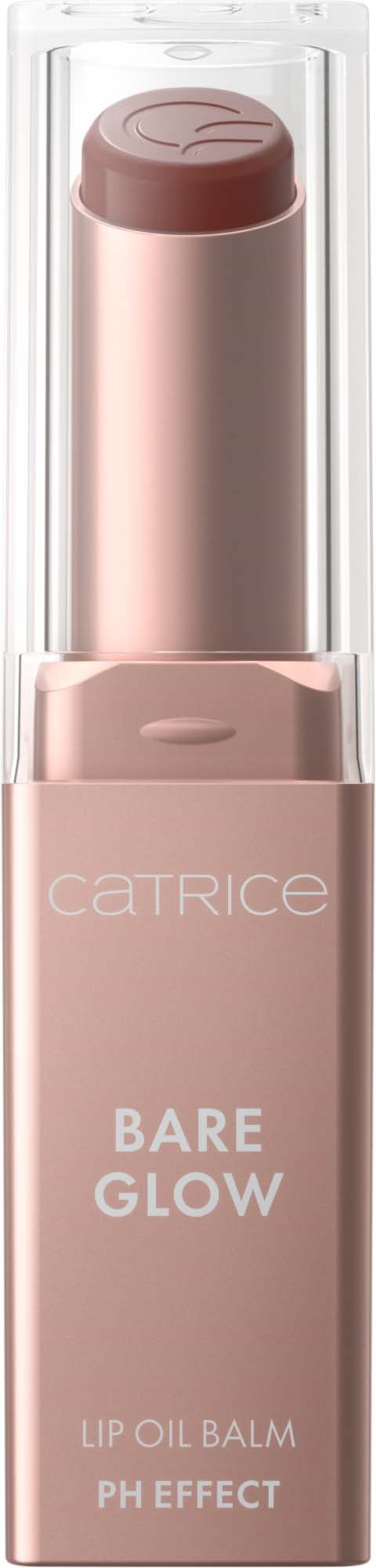 Catrice Bare Glow Lip Oil Balm in einer rosa Flasche mit klarem Deckel.