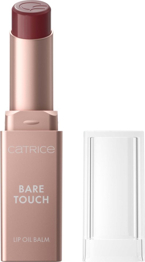 Lippenbalsam in einem rosafarbenen Röhrchen mit offenem Deckel, bezeichnet Bare Touch von Catrice.
