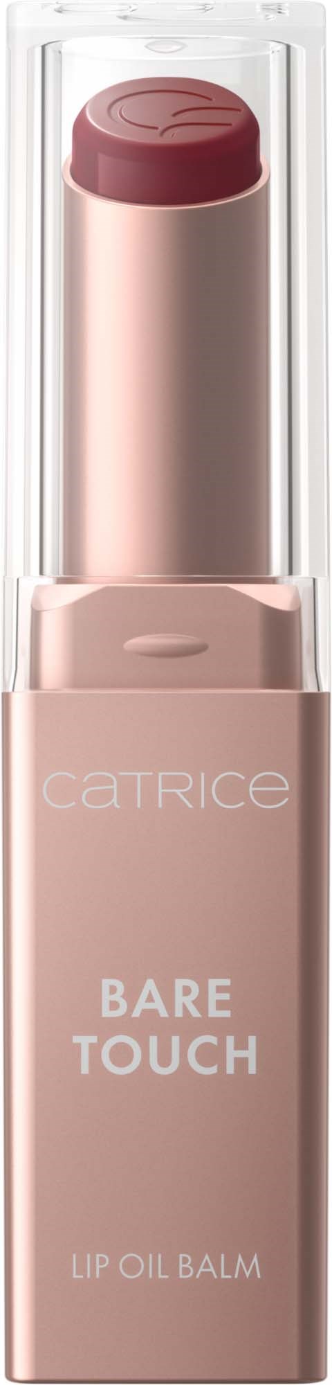 Catrice Bare Touch Lippenölbalsam in einem beigen Röhrchen mit durchsichtigem Deckel, zeigt den Balm innen.
