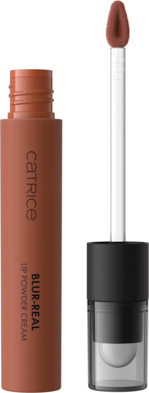 Catrice Blur Real Lippenpuder Cremetube mit Applikatorspitze, der Deckel ist schwarz, die Tube ist hellbraun.