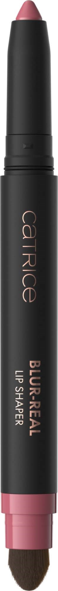 Makeup-Stift mit rosa Spitze und schwarzem Körper, gekennzeichnet mit Catric und Blur Read Lip Shaper.