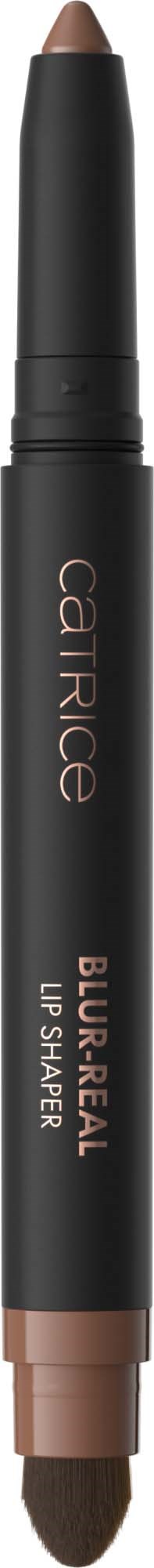 Eine schwarze doppelseitige Make-up-Stift mit Lippe und Schwammapplikator, gekennzeichnet Catric Blue Real Lip Shaper.