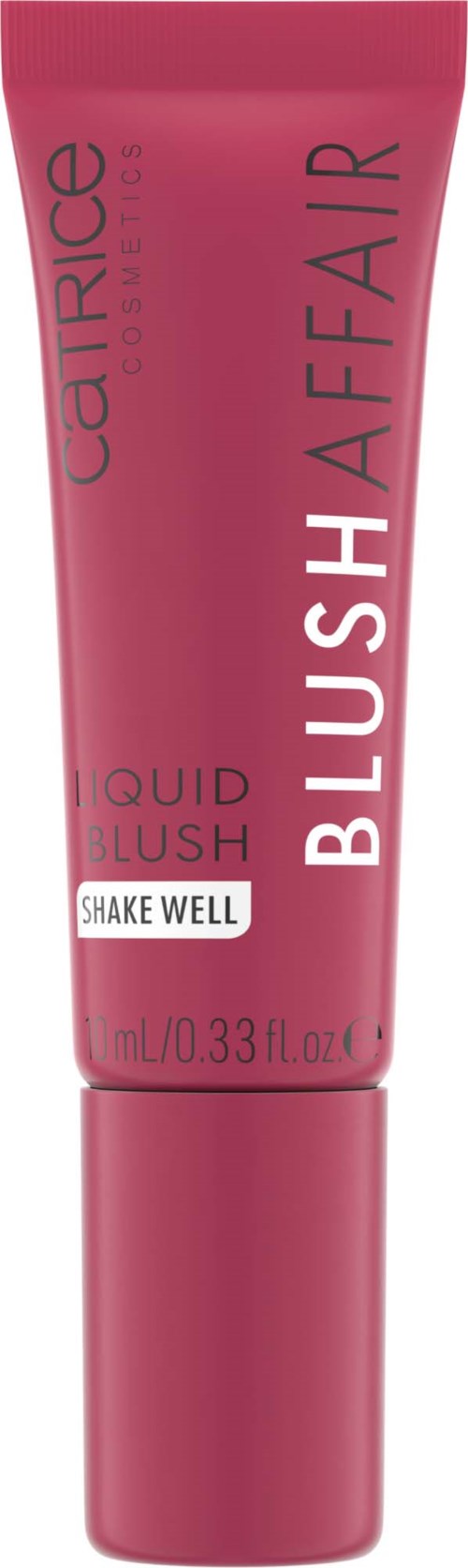 Catrice blushpalett med märkning 'Blush Affair' i rosa tube, 'Liquid Blush' och instruktionen 'Shake Well'.