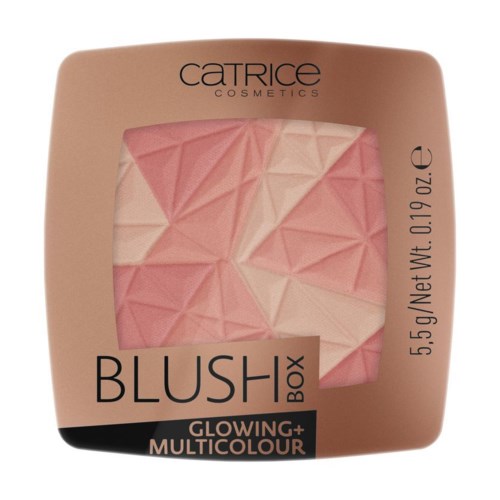 En makeuprouge med rosa och beige färger i en förpackad låda med fönster och varumärket Catrice.