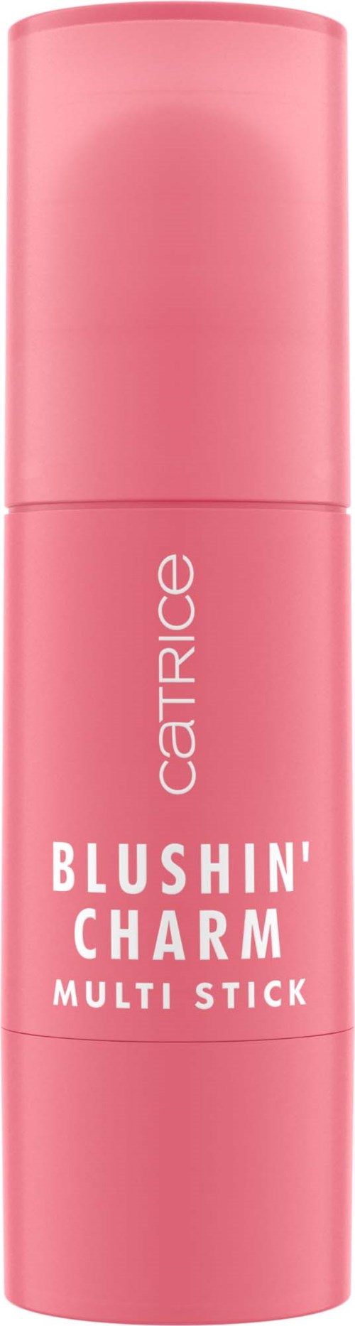 En rosa sylinderformet stav merket 'Blushin' Charm Multi Stick' fra Catrice, ser ut til å være et kosmetisk produkt.
