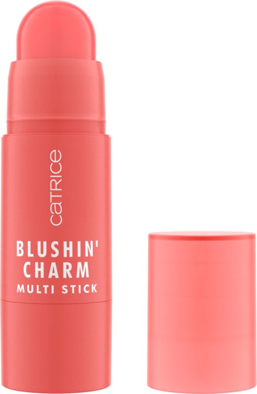 En rosa tube med lokk merket 'Blushin' Charm' av Catrice. Det er et multi-stick sminkeprodukt.