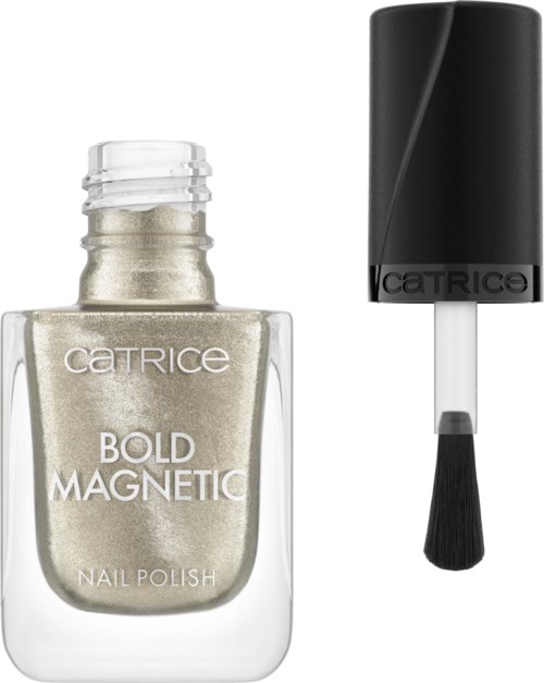 En flaske med neglelakk fra Catrice kalt 'Bold Magnetic' med svart lokk og påføringsbørste.