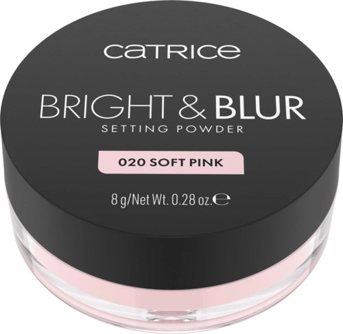 Catrice lös fixerpuder i en rosa nyans, kallad Soft Pink, heter Bright & Blur, väger 8 gram.