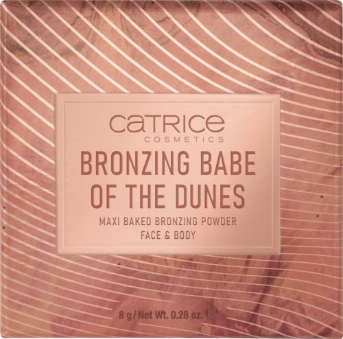 Schmuckdose Catrice Bronzing Babe Puder in Sandfarbe, für Gesicht & Körper, mit gebackener Formel.