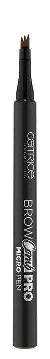 A black eyebrow pencil with a small brush tip at one end and text on the side.