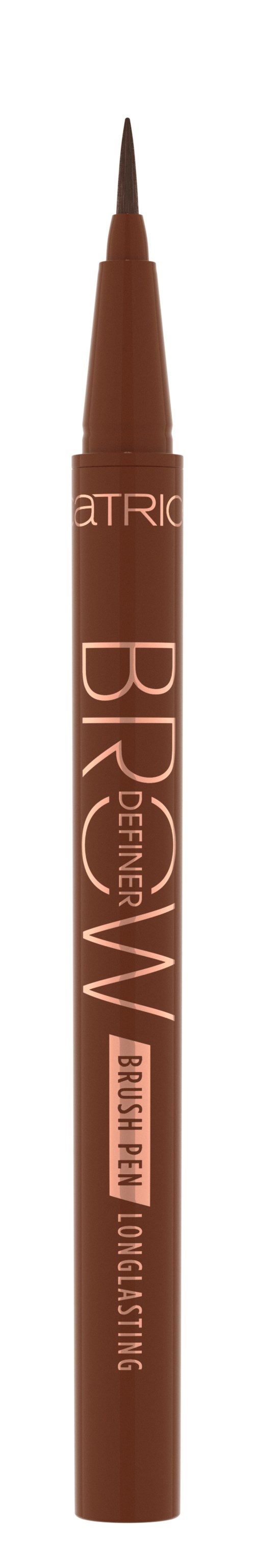 Ein brauner Eyeliner-Stift mit weißem Text und spitzer Spitze.