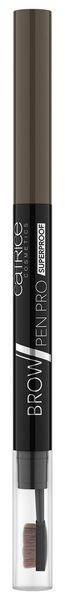 Ein Augenbrauenstift mit Pinsel am Ende, lang und schwarz, beschriftet "Brow Pen Pro" für Augenbrauen-Make-up.