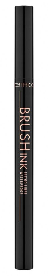 A black cylindrical makeup product with orange and white writing, labeled "Brush Ink" on it.