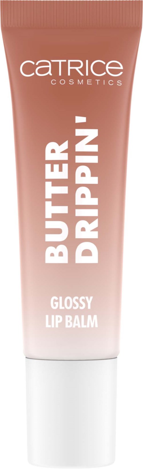 Ein Lippenbalsam mit der Aufschrift Butter Drippin' von Catrice, glatt und glänzend, mit einem Farbverlauf in Rosa.