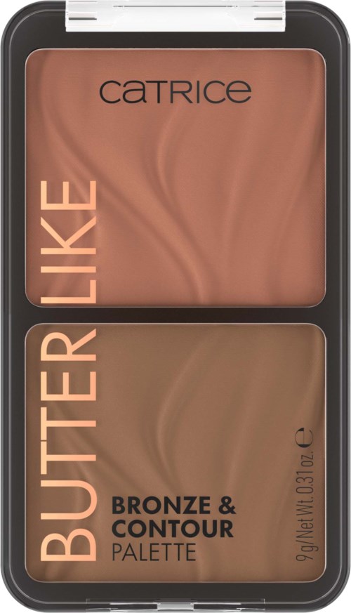 En sminkpalett med två nyanser: bronzer och contour. Paletten är märkt "Butter Like" av Catrice.