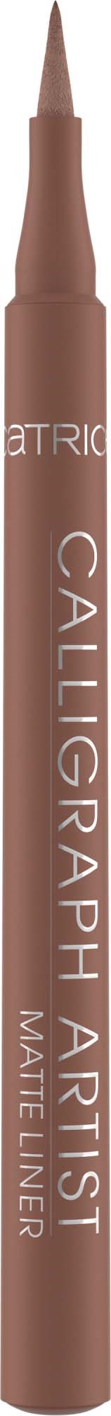 A beige makeup pencil labeled 'Calligraphy Artist, Matte Liner' from a cosmetics brand.