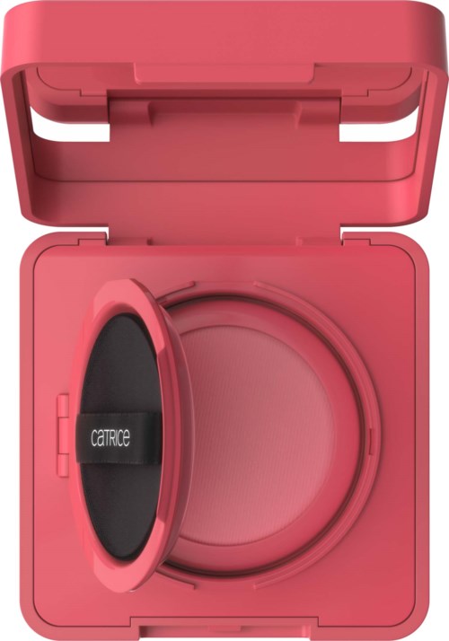 Offene rosa Kompakt mit Spiegel und leerem Raum für Puder oder Rouge.