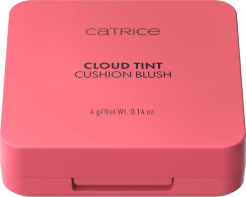 Rosa Kompakt mit schwarzem Text Catrice cloud tint cushion blush und Gewichtsangabe.