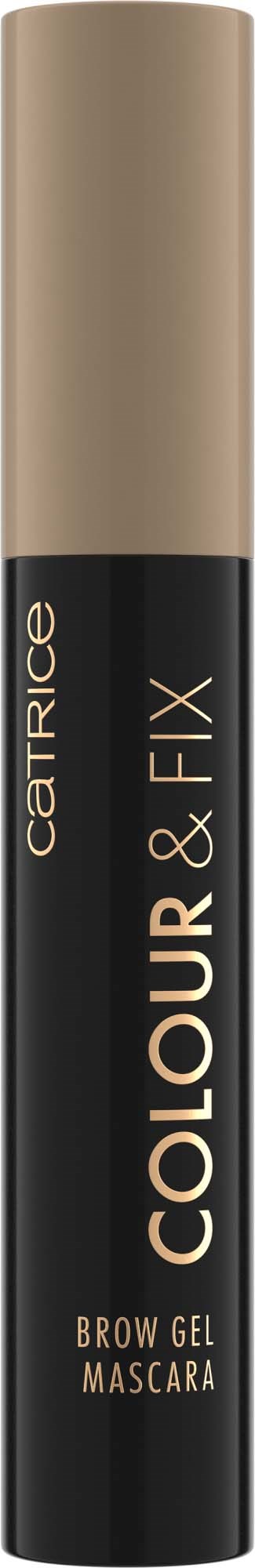 En tub med Catrice bryngelmascara med beige och svart förpackning och guldfärgad text.