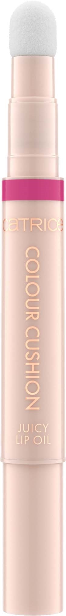 Een schoonheidsproduct met schuimkop en roze en beige verpakking, genaamd 'Colour Cushion' lippenstift lipolie.