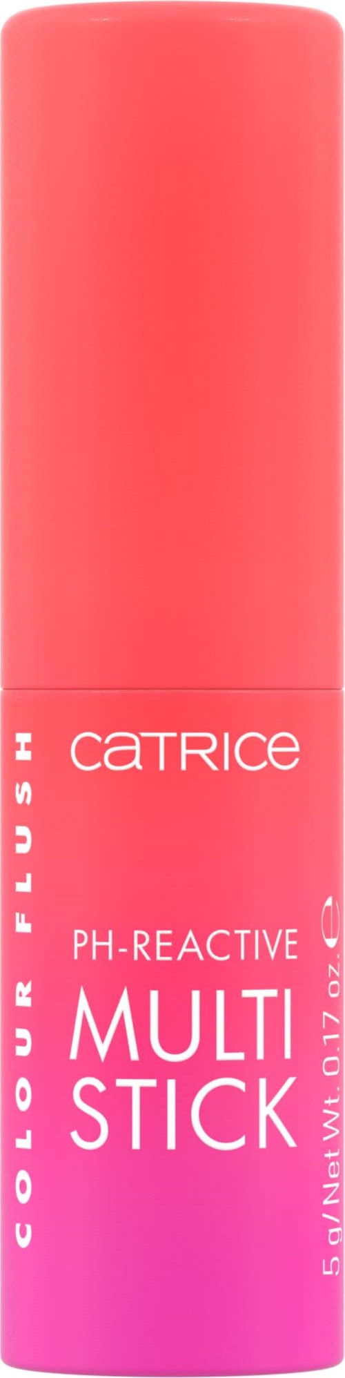 Läppbalsam i rosa med vit och rosa text, märkesnamnet Catrice, och produktspecifikationer.