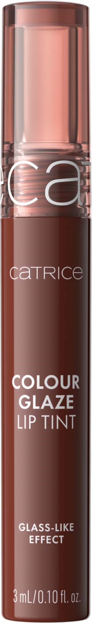 En brun leppestiftkrem med rosa hette, merket Catrice Colour Glaze Lip Tint, i et elegant design.