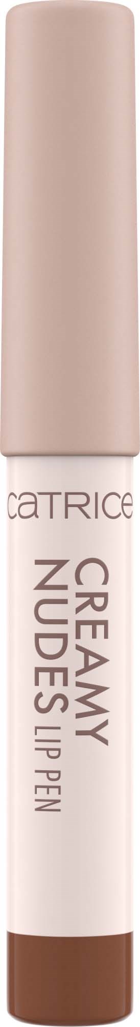 A beige and white lip pen with a brown tip, labeled 'CREAMY NUDE'S'.