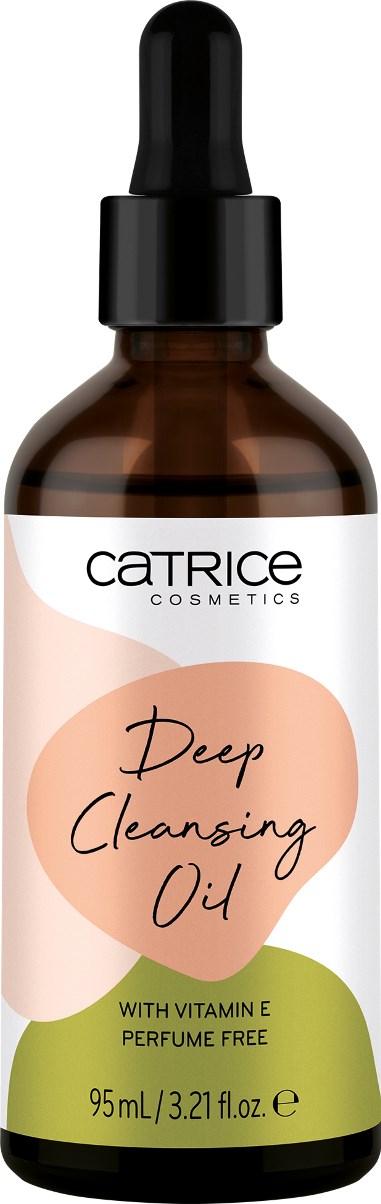A brown glass bottle with a dropper, label says deep cleansing oil, vitamin E, perfume free, 95ml.