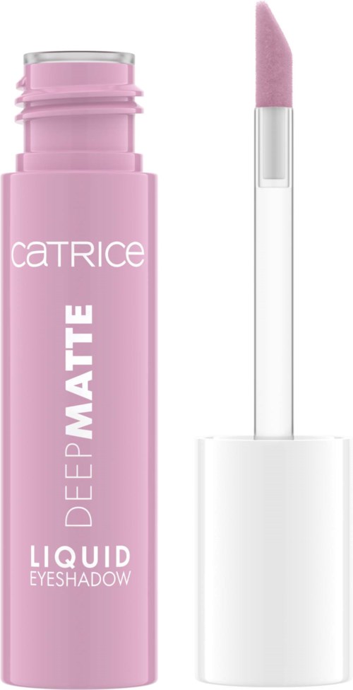 Roze vloeibare oogschaduw met een kwastapplicator. Het merk is Catrice en het zegt Deep Matte.