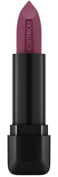 Ein lila Lippenstift mit schwarzer Basis, beschriftet "Catrice."