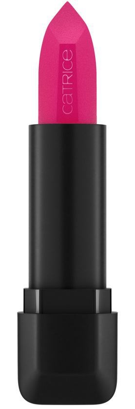 Ein helles rosa Lippenstift mit schwarzem Gehäuse steht aufrecht auf einem Display.