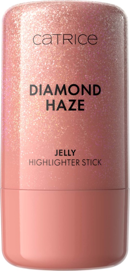 Pink container with Sparkly design. Brand: Catrice. Text: Diamond Haze Jelly Highlighter Stick.
