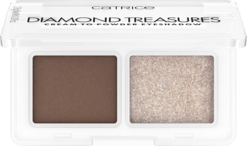 En kompakt sminkpalett med två nyanser: matt brunt och glittrande beige, av Catrice, kallad Diamonds Treasures.